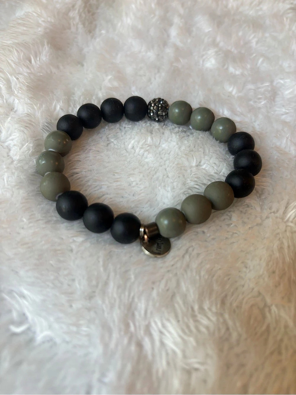 Erimish Beaded Charm Bracelet in Black & Green Like New